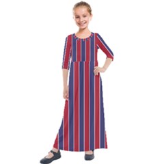 Large Red White And Blue Usa Memorial Day Holiday Pinstripe Kids  Quarter Sleeve Maxi Dress by PodArtist