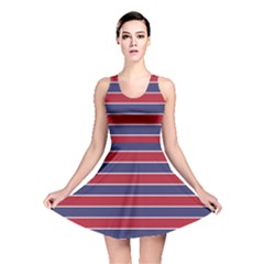 Large Red White And Blue Usa Memorial Day Holiday Pinstripe Reversible Skater Dress by PodArtist