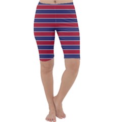 Large Red White And Blue Usa Memorial Day Holiday Pinstripe Cropped Leggings 