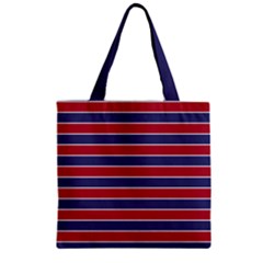 Large Red White And Blue Usa Memorial Day Holiday Pinstripe Zipper Grocery Tote Bag by PodArtist