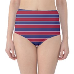 Large Red White And Blue Usa Memorial Day Holiday Pinstripe Classic High-waist Bikini Bottoms by PodArtist