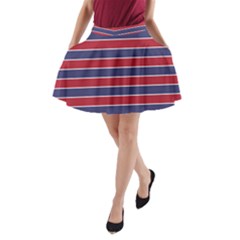 Large Red White And Blue Usa Memorial Day Holiday Pinstripe A-line Pocket Skirt by PodArtist