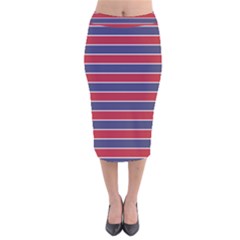 Large Red White And Blue Usa Memorial Day Holiday Pinstripe Velvet Midi Pencil Skirt by PodArtist