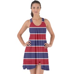 Large Red White And Blue Usa Memorial Day Holiday Pinstripe Show Some Back Chiffon Dress by PodArtist