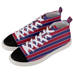 Large Red White And Blue Usa Memorial Day Holiday Pinstripe Men s Mid-top Canvas Sneakers by PodArtist