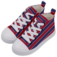 Large Red White And Blue Usa Memorial Day Holiday Pinstripe Kid s Mid-top Canvas Sneakers by PodArtist