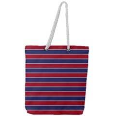 Large Red White And Blue Usa Memorial Day Holiday Pinstripe Full Print Rope Handle Tote (large) by PodArtist