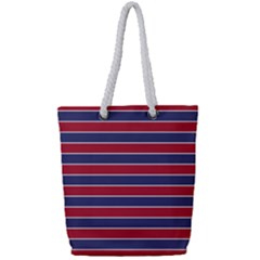 Large Red White And Blue Usa Memorial Day Holiday Pinstripe Full Print Rope Handle Tote (small) by PodArtist