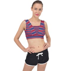 Large Red White And Blue Usa Memorial Day Holiday Pinstripe V-back Sports Bra