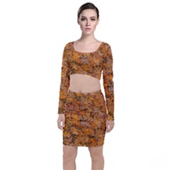 Leaves Motif Pattern Photo 2 Long Sleeve Crop Top & Bodycon Skirt Set by dflcprints