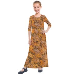 Leaves Motif Pattern Photo 2 Kids  Quarter Sleeve Maxi Dress