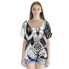 Devil Baphomet Occultism V-neck Flutter Sleeve Top by Sapixe