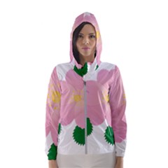 Rose Flower Briar Pink Flowers Hooded Windbreaker (women) by Sapixe