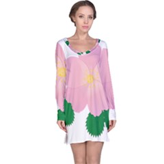 Rose Flower Briar Pink Flowers Long Sleeve Nightdress by Sapixe