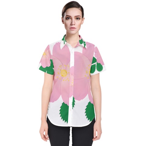 Rose Flower Briar Pink Flowers Women s Short Sleeve Shirt by Sapixe