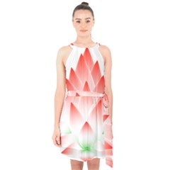 Lotus Flower Blossom Abstract Halter Collar Waist Tie Chiffon Dress by Sapixe