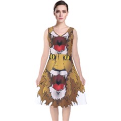 Lion Animal Roar Lion S Mane Comic V-neck Midi Sleeveless Dress  by Sapixe