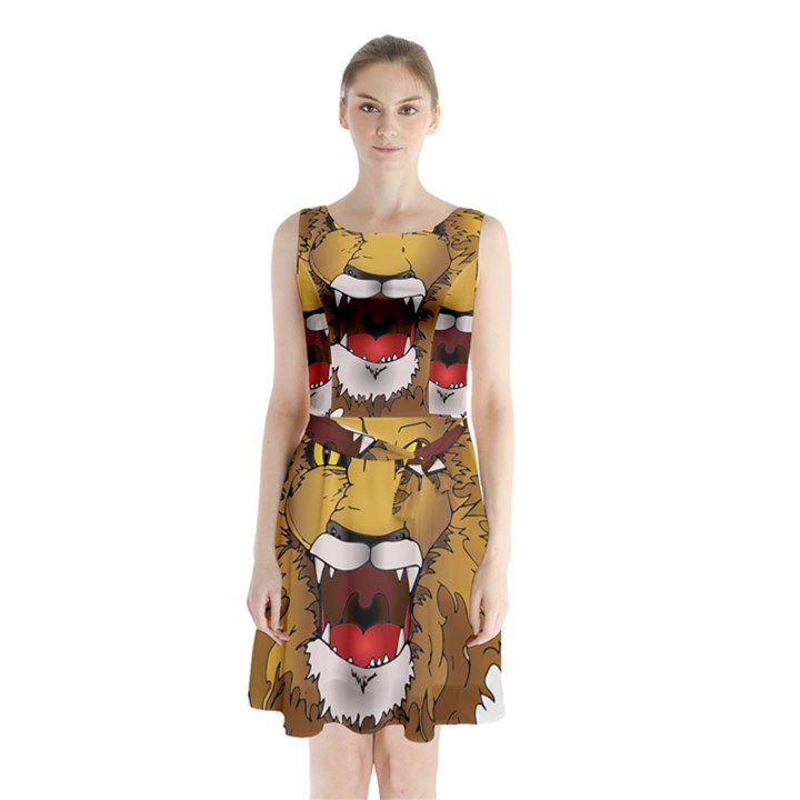 Lion Animal Roar Lion S Mane Comic Sleeveless Waist Tie Chiffon Dress