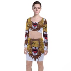 Lion Animal Roar Lion S Mane Comic Long Sleeve Crop Top & Bodycon Skirt Set by Sapixe