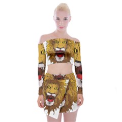 Lion Animal Roar Lion S Mane Comic Off Shoulder Top With Mini Skirt Set by Sapixe