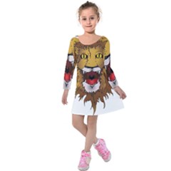 Lion Animal Roar Lion S Mane Comic Kids  Long Sleeve Velvet Dress by Sapixe