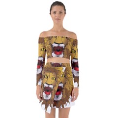 Lion Animal Roar Lion S Mane Comic Off Shoulder Top With Skirt Set by Sapixe