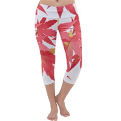 Leaves Maple Branch Autumn Fall Capri Yoga Leggings by Sapixe