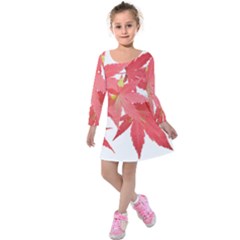 Leaves Maple Branch Autumn Fall Kids  Long Sleeve Velvet Dress by Sapixe