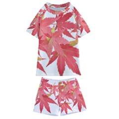 Leaves Maple Branch Autumn Fall Kids  Swim Tee And Shorts Set