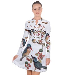 Bird Birds Branch Flowers Vintage Long Sleeve Panel Dress