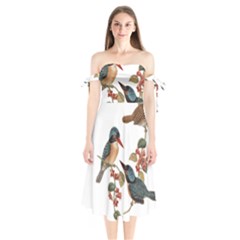 Bird Birds Branch Flowers Vintage Shoulder Tie Bardot Midi Dress by Sapixe