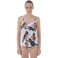 Bird Birds Branch Flowers Vintage Twist Front Tankini Set by Sapixe