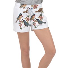 Bird Birds Branch Flowers Vintage Women s Velour Lounge Shorts