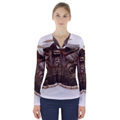 Night Butterfly Butterfly Giant V-neck Long Sleeve Top by Sapixe