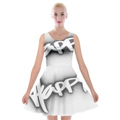 Lettering Points Creative Pen Dots Velvet Skater Dress by Sapixe