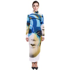 Porcelain Mask Minature Mask Turtleneck Maxi Dress