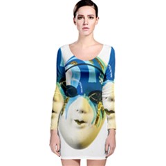 Porcelain Mask Minature Mask Long Sleeve Velvet Bodycon Dress