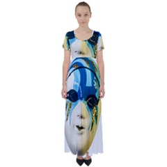 Porcelain Mask Minature Mask High Waist Short Sleeve Maxi Dress