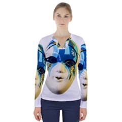 Porcelain Mask Minature Mask V-neck Long Sleeve Top by Sapixe