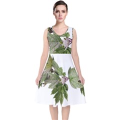 Leaves Plant Branch Nature Foliage V-neck Midi Sleeveless Dress  by Sapixe