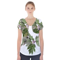 Leaves Plant Branch Nature Foliage Short Sleeve Front Detail Top