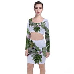 Leaves Plant Branch Nature Foliage Long Sleeve Crop Top & Bodycon Skirt Set by Sapixe