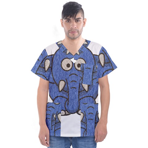 Elephant Animal Cartoon Elephants Men s V-neck Scrub Top by Sapixe