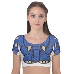 Elephant Animal Cartoon Elephants Velvet Short Sleeve Crop Top  by Sapixe