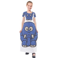 Elephant Animal Cartoon Elephants Kids  Short Sleeve Maxi Dress