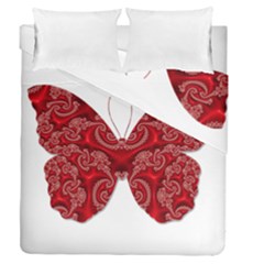 Butterfly Red Fractal Art Nature Duvet Cover Double Side (queen Size) by Sapixe