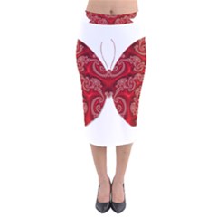 Butterfly Red Fractal Art Nature Velvet Midi Pencil Skirt by Sapixe