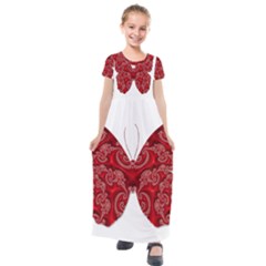 Butterfly Red Fractal Art Nature Kids  Short Sleeve Maxi Dress