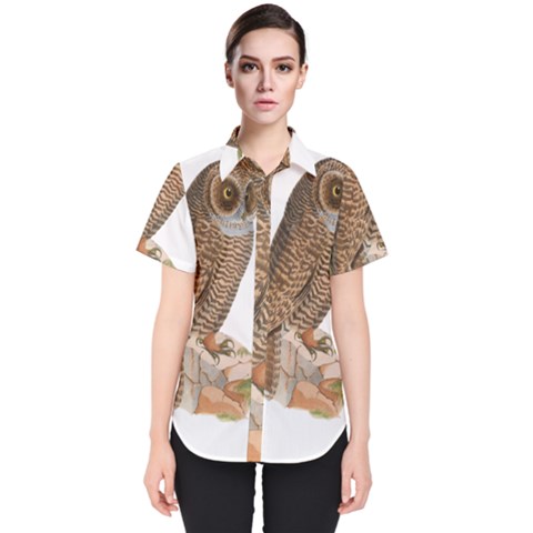 Bird Owl Animal Vintage Isolated Women s Short Sleeve Shirt by Sapixe