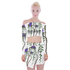 Image Cropped Tree With Flowers Tree Off Shoulder Top With Mini Skirt Set by Sapixe